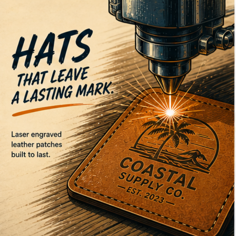 Laser engraving a leather patch with a coastal logo